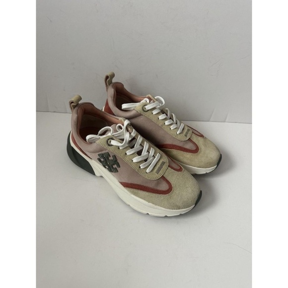 Tory Burch Beige and Red Sneakers